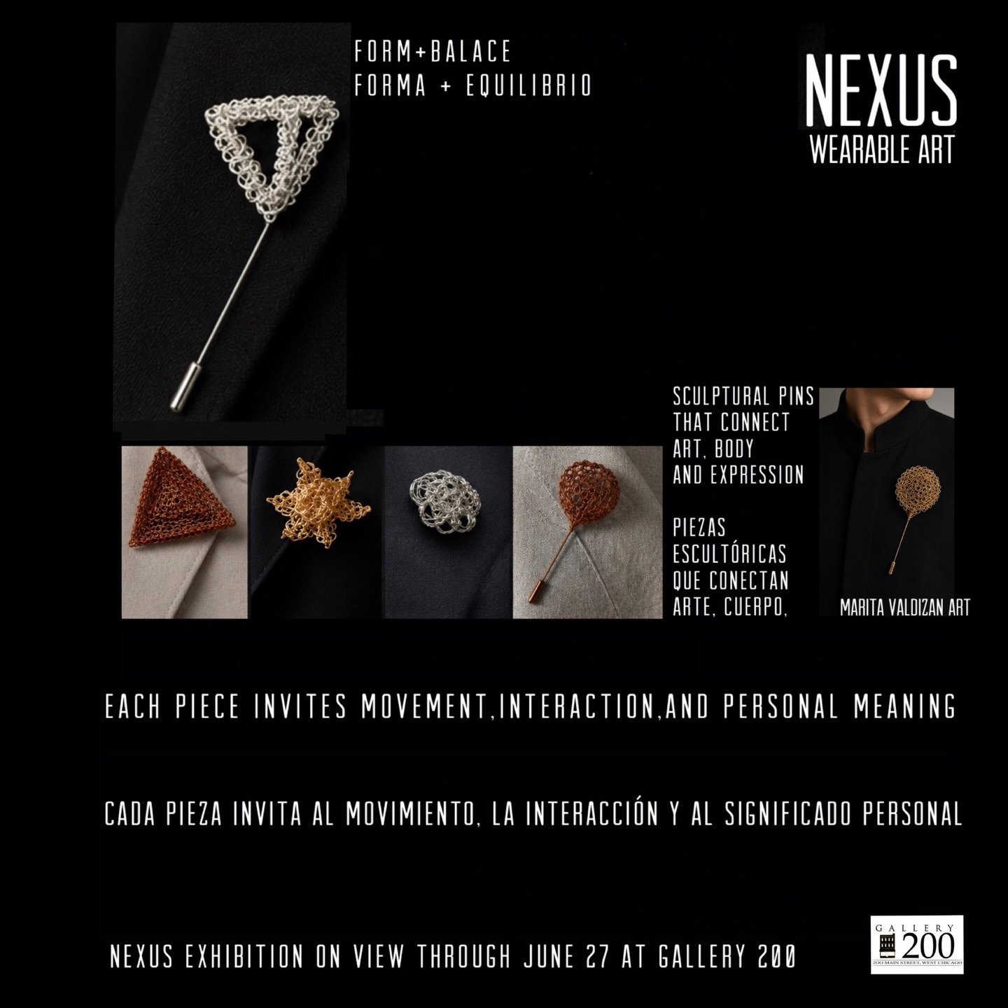 NEXUS wearable art sculptural wire pins by Marita Valdizan